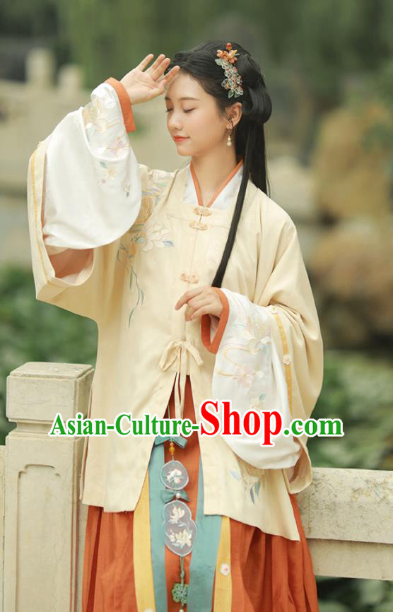 Chinese Ming Dynasty Noble Woman Clothing Traditional Embroidered Hanfu Ancient Royal Princess Garment Costumes