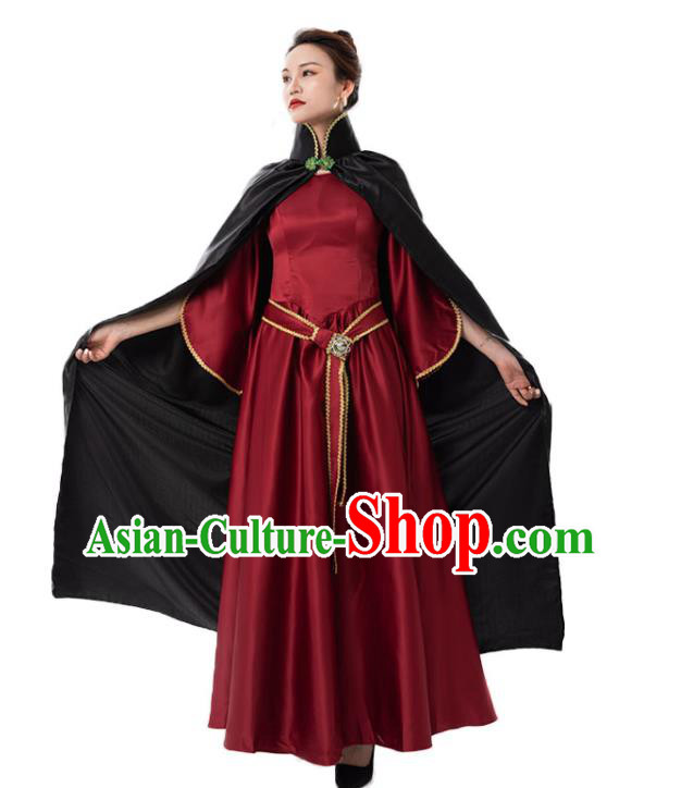 Top Cosplay Queen Garment Costumes Dancing Party Wine Red Dress