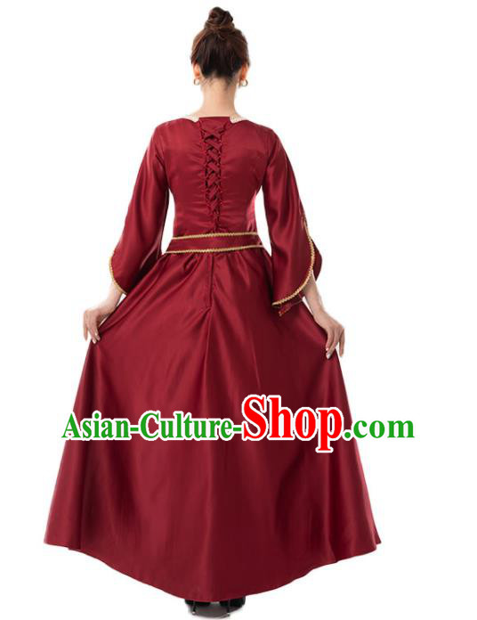 Top Cosplay Queen Garment Costumes Dancing Party Wine Red Dress