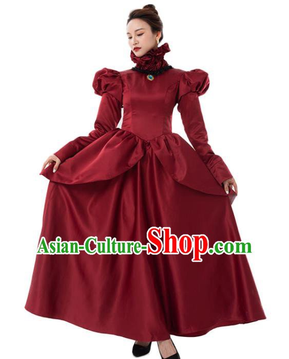 European Court Dancing Party Wine Red Dress Top Cosplay Queen Garment Costumes
