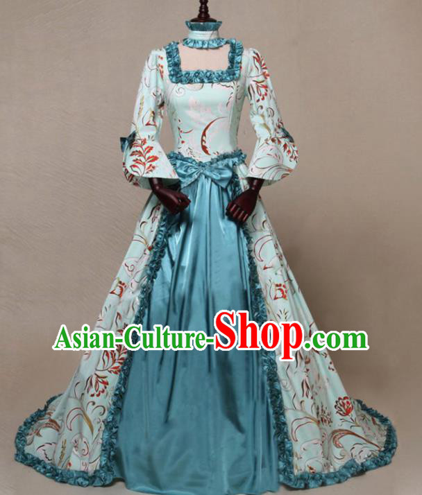 Top Cosplay Noble Woman Garment Costumes European Court Dancing Party Blue Dress Middle Ages Countess Clothing
