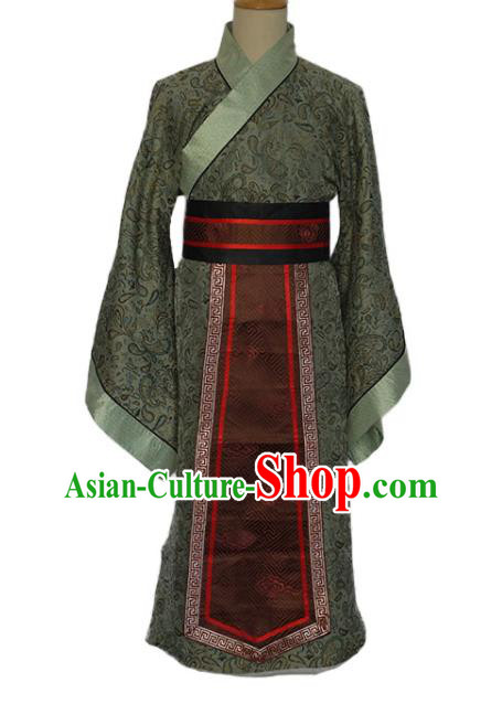 Chinese Han Dynasty Wedding Groom Costume Ancient Scholar Clothing Traditional Grey Hanfu Robe