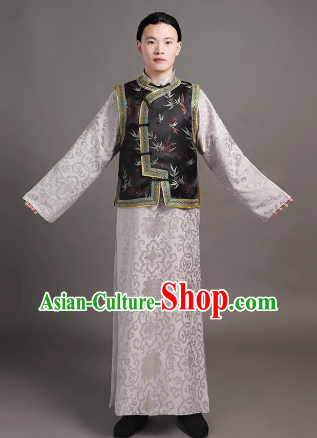 Chinese Traditional Wedding Costumes Qing Dynasty Young Man Garments Ancient Childe Grey Clothing
