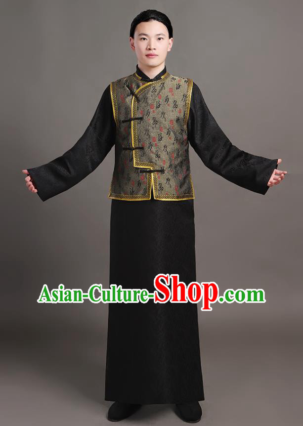 Chinese Qing Dynasty Young Man Garments Ancient Childe Black Clothing Traditional Costumes