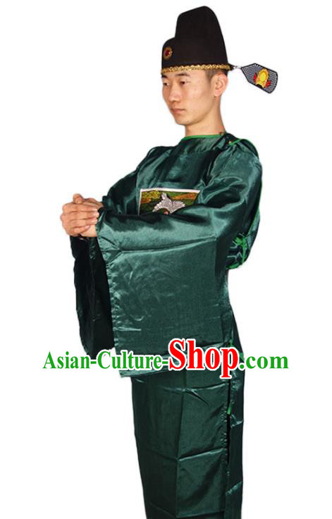 Chinese Traditional Official Clothing Ancient Chancellor Costumes Ming Dynasty Green Vestment