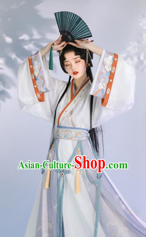 Chinese Traditional Embroidered Hanfu Dress Jin Dynasty Garment Costumes Ancient Palace Princess Clothing