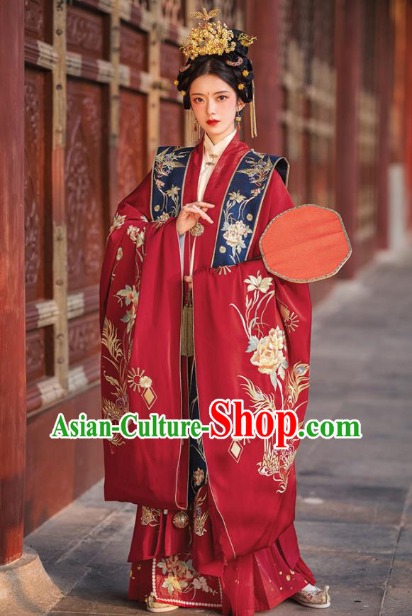 Chinese Ming Dynasty Wedding Garment Costumes Ancient Empress Clothing Traditional Embroidered Hanfu Dresses Complete Set