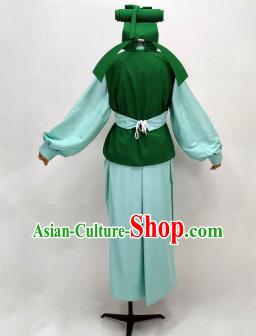Chinese Peking Opera Garment Costume Ancient Manservant Green Outfit Shaoxing Opera Clothing