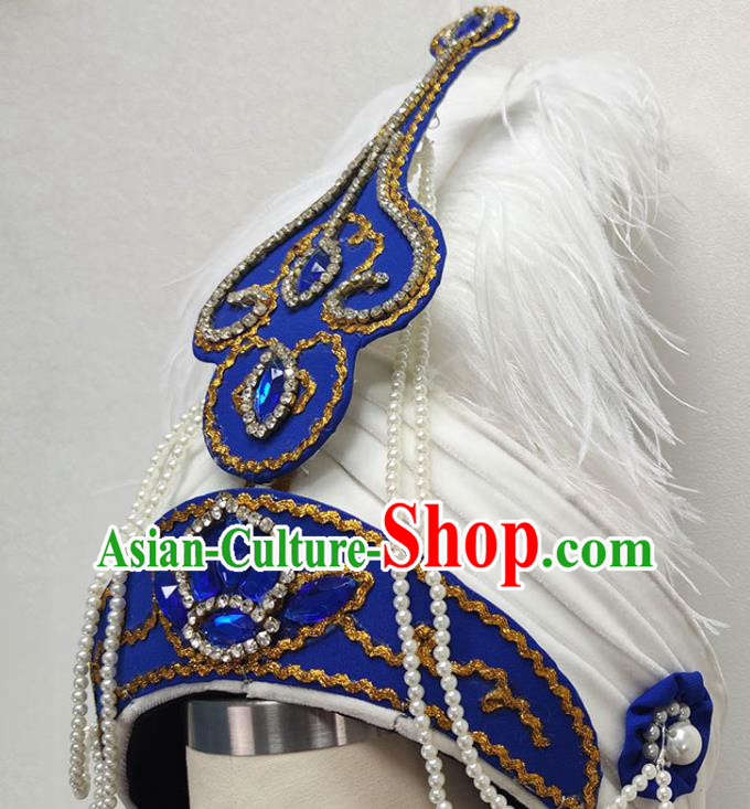 China Shaoxing Opera YOung Male Headwear Ancient Princess Beads Feather Hat Peking Opera Headpiece