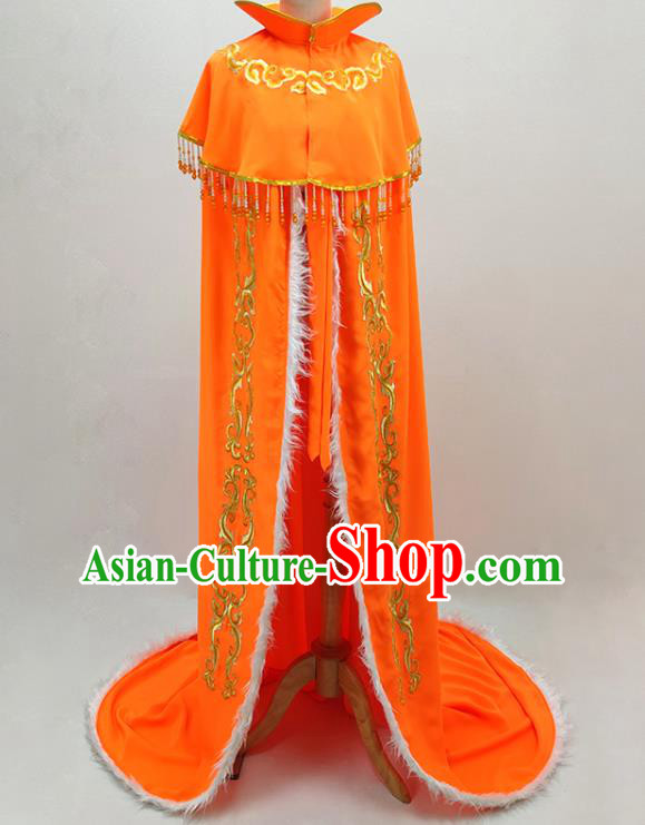Chinese Shaoxing Opera Empress Da Yu Er Clothing Peking Opera Hua Tan Garment Costume Ancient Queen Orange Cape