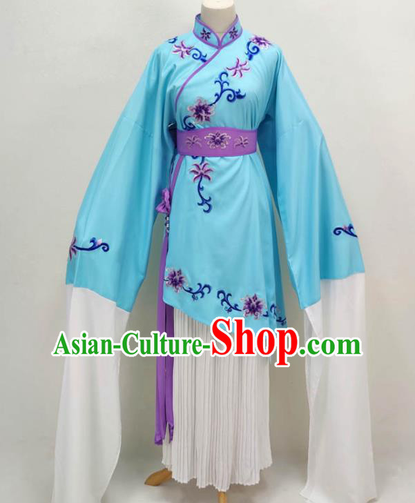 Chinese Ancient Rich Lady Blue Dress Shaoxing Opera Actress Clothing Peking Opera Diva Garment Costume