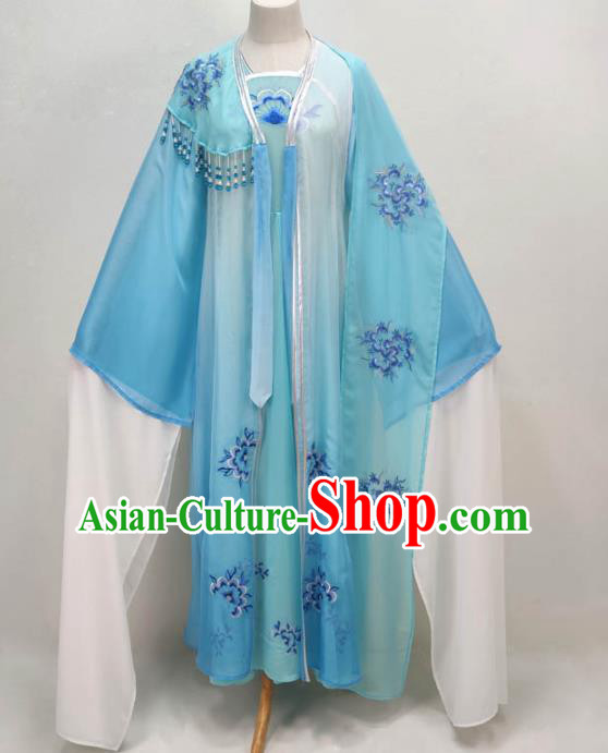 Chinese Shaoxing Opera Princess Clothing Peking Opera Diva Garment Costume Ancient Goddess Blue Dress
