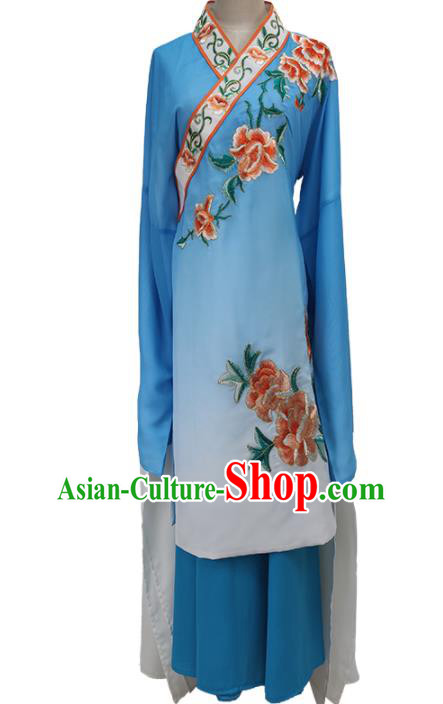 Chinese Peking Opera Hua Tan Garment Costume Ancient Young Mistress Blue Dress Shaoxing Opera Actress Clothing
