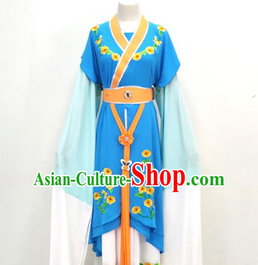Chinese Ancient Young Lady Costume Beijing Opera Hua Tan Blue Dress Huangmei Opera Village Girl Clothing