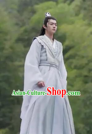 Chinese Swordsman Clothing TV Series Ancient Love Poetry Bai Jue White Suit Young Deity Garment Costumes