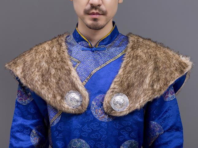 Chinese Mongolian Costumes Traditional Mongol Ethnic Minority Male Suit Folk Dance Blue Clothing