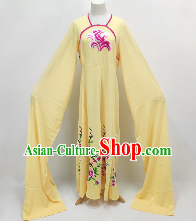 Chinese Beijing Opera Diva Water Sleeve Yellow Dress Huangmei Opera Palace Lady Clothing Ancient Servant Girl Costume