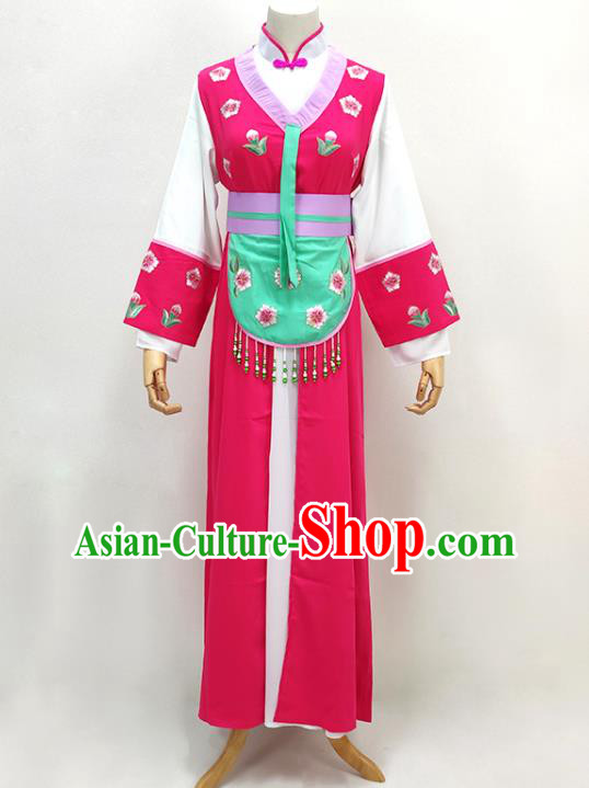 Chinese Huangmei Opera Actress Clothing Ancient Village Girl Costume Beijing Opera Hua Tan Magenta Dress