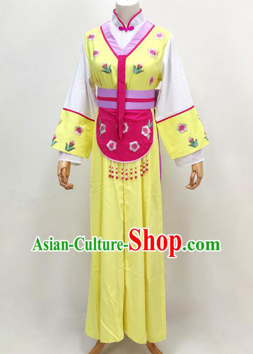 Chinese Ancient Servant Girl Costume Beijing Opera Actress Yellow Dress Huangmei Opera Maid Lady Clothing