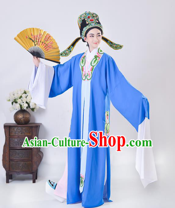 Chinese Ancient Scholar Zhao Sheng Costume Beijing Opera Xiaosheng Blue Cape Shaoxing Opera Young Male Clothing