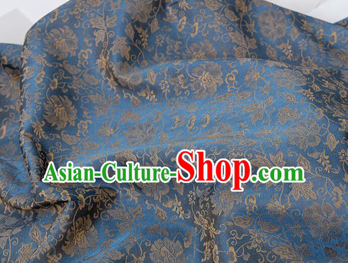 Chinese Dark Blue Brocade Fabric Classical Peony Pattern Design Fabric Cheongsam Material