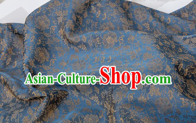 Chinese Dark Blue Brocade Fabric Classical Peony Pattern Design Fabric Cheongsam Material
