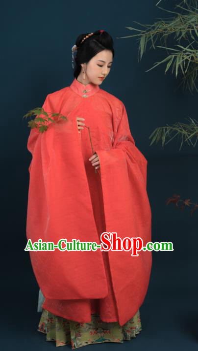 Chinese Ancient Fairlady Red Long Gown and Green Skirt Ming Dynasty Noble Woman Historical Costumes