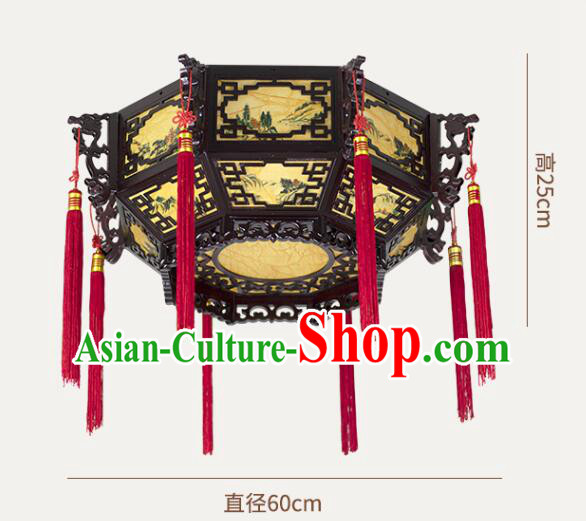 Chinese Traditional Ceiling Lamp Landscape Painting Ceiling Lantern Handmade Rosewood Lantern
