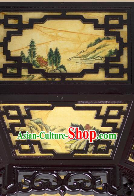 Chinese Traditional Ceiling Lamp Landscape Painting Ceiling Lantern Handmade Rosewood Lantern