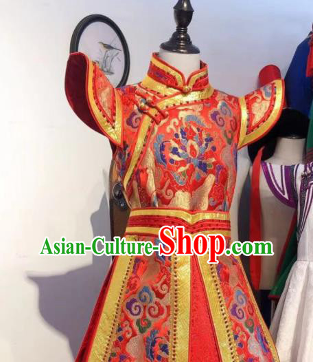 Chinese Mongol Nationality Garment Children Dance Mongolian Dress Folk Dance Costume