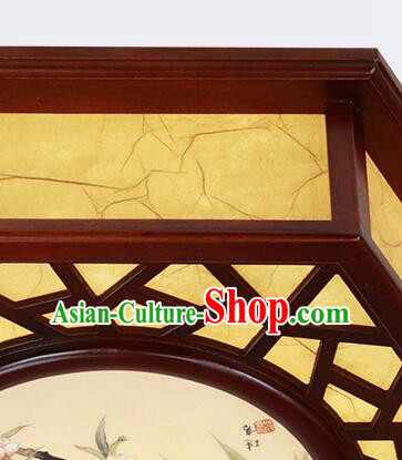Chinese Handmade Wood Lantern Traditional Ceiling Parchment Lamp Painting of Birds and Flowers Lantern