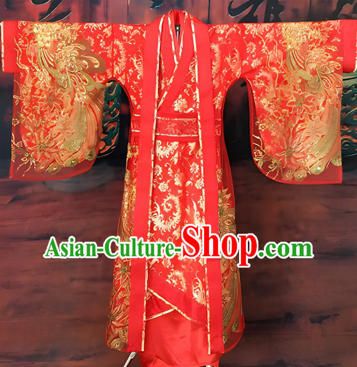 Chinese Wedding Costume Han Dynasty Empress Clothing Ancient Embroidered Red Dress