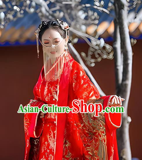 Chinese Wedding Costume Han Dynasty Empress Clothing Ancient Embroidered Red Dress