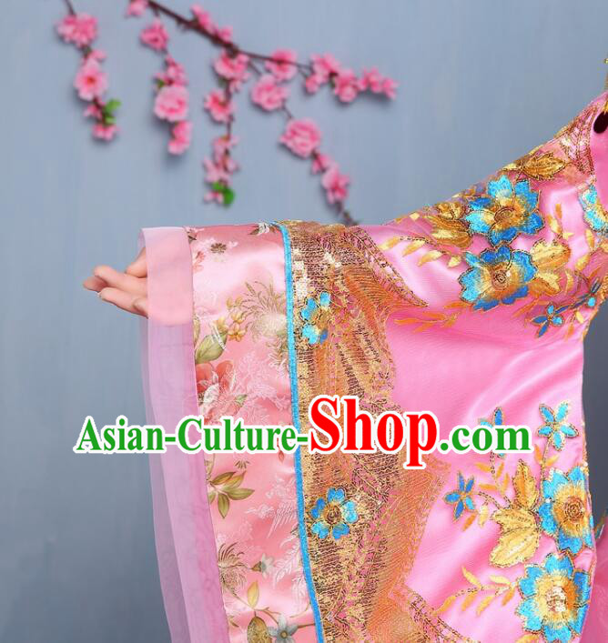 Chinese Fairy Pink Dress Tang Dynasty Empress Garment Costume Ancient Princess Children Clothing