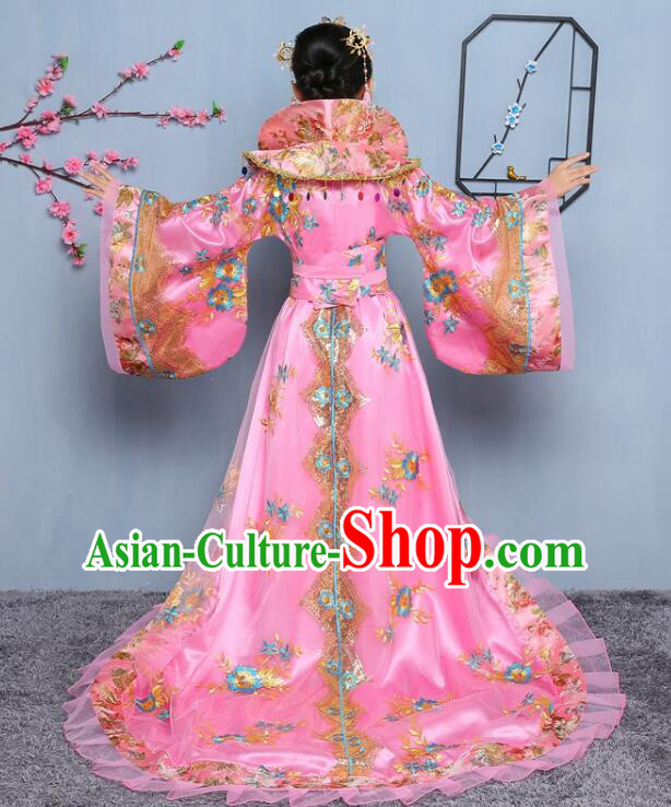 Chinese Fairy Pink Dress Tang Dynasty Empress Garment Costume Ancient Princess Children Clothing