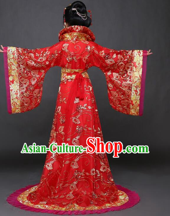 Chinese Ancient Children Clothing Princess Red Dress Tang Dynasty Imperial Concubine Garment Costume