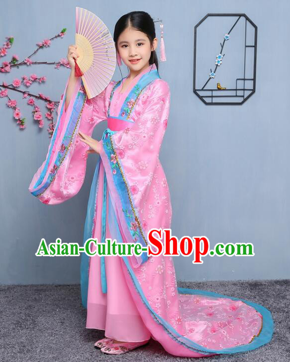 Chinese Tang Dynasty Princess Garment Costume Ancient Imperial Consort Pink Dress Empress Clothing for Children