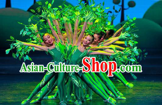 Top Green Tree Leaves Outfit Jungle Theme Performance Clothing Modern Dance Costume