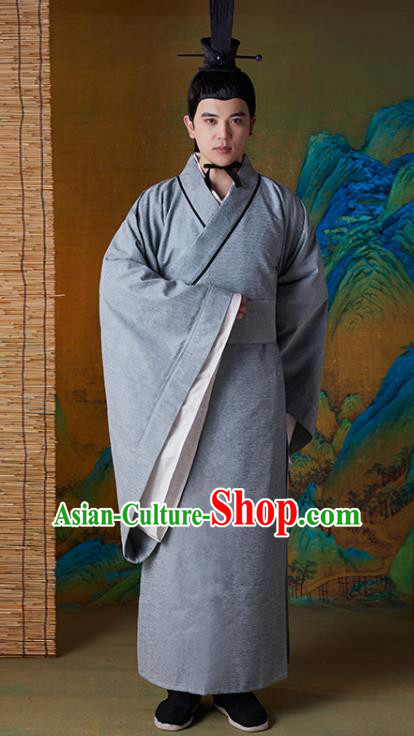 Chinese Spring and Autumn Period Confucius Clothing Ancient Scholar Grey Robe Costumes