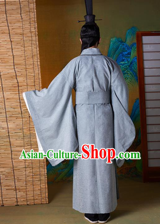 Chinese Spring and Autumn Period Confucius Clothing Ancient Scholar Grey Robe Costumes