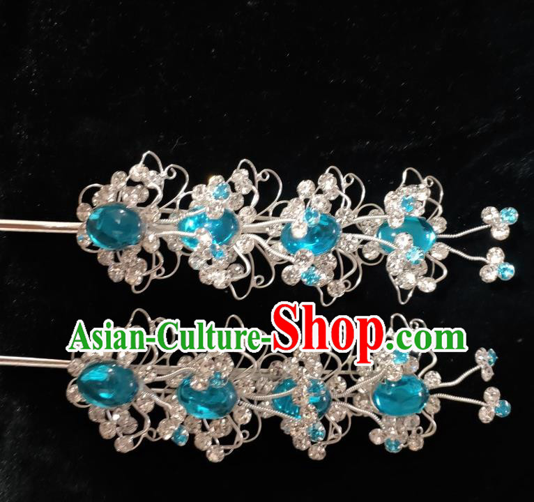 Chinese Peking Opera Blue Hair Jewelry Ancient Princess Butterfly Headpiece Traditional Beijing Opera Hua Tan Hairpin