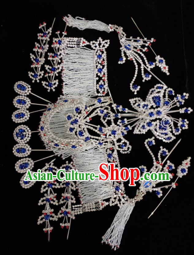Chinese Peking Opera Actress Hair Jewelries Ancient Goddess Headpieces Traditional Beijing Opera Crystal Hairpins Headdress