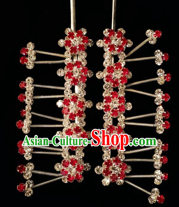 Chinese Traditional Beijing Opera Diva Headpiece Peking Opera Actress Hair Jewelries Ancient Princess Red Gems Hairpins