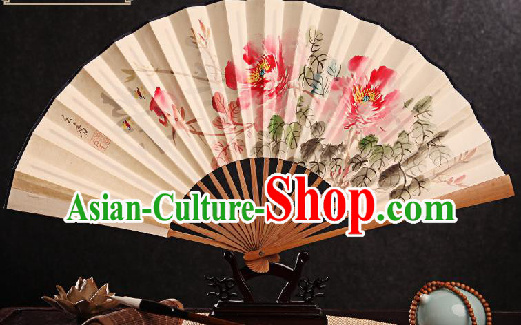 Chinese In Painting Peony Fan Handmade Paper Fan Traditional Folding Fans