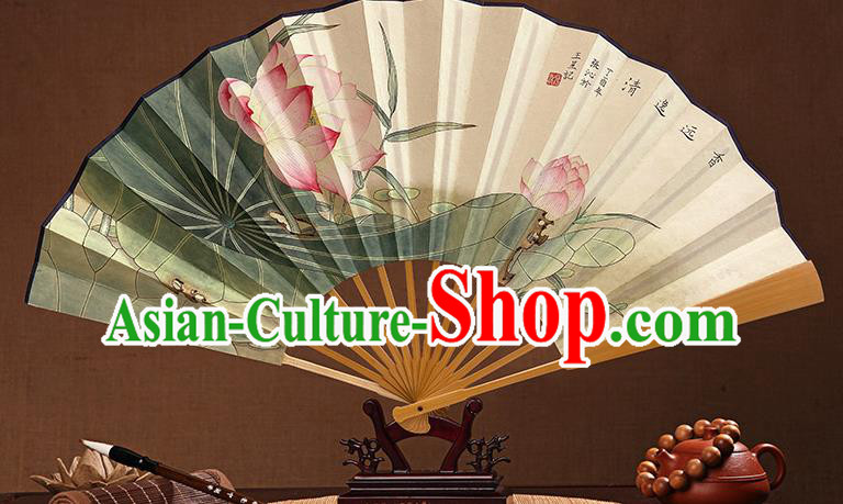 Chinese Traditional Folding Fans In Painting Lotus Fan Handmade Paper Fan