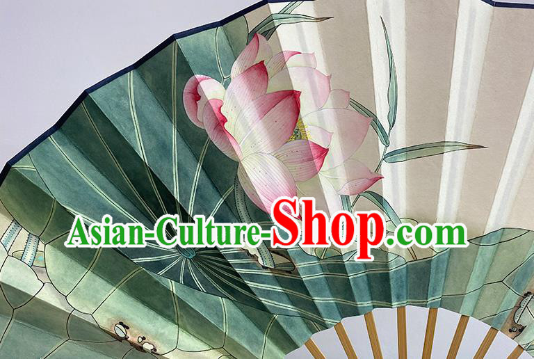 Chinese Traditional Folding Fans In Painting Lotus Fan Handmade Paper Fan