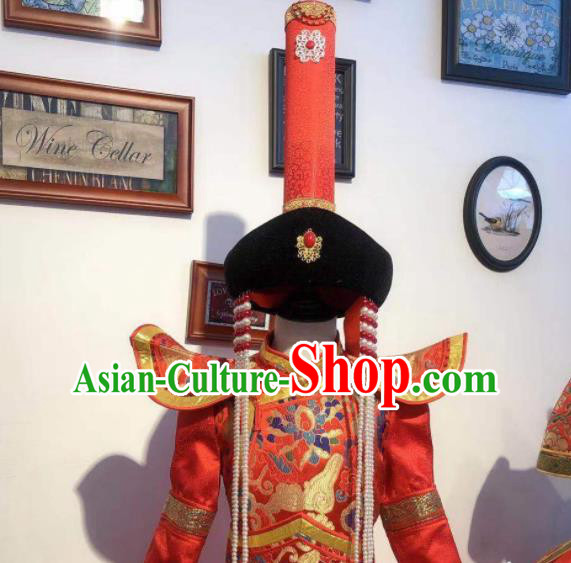 Chinese Mongol Nationality Bride Red Dress Mongolian Festival Garment Traditional Ethnic Wedding Costume