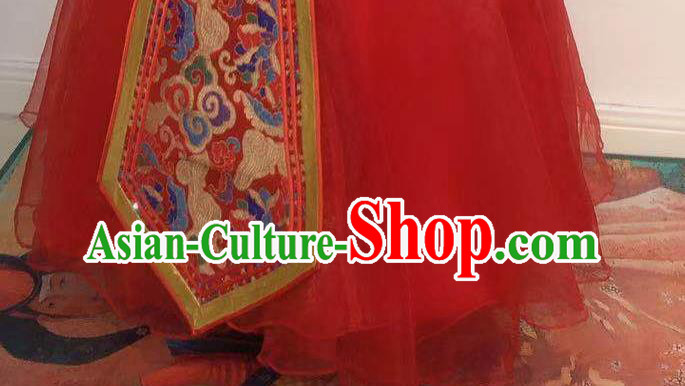 Chinese Mongol Nationality Bride Red Dress Mongolian Festival Garment Traditional Ethnic Wedding Costume
