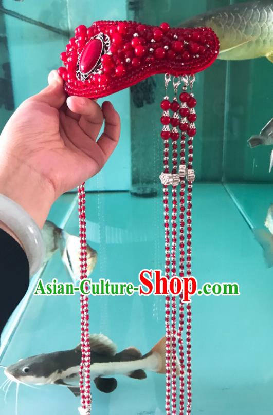 Top Handmade Mongol Nationality Headdress Chinese Ethnic Girl Red Hat Mongolian Folk Dance Hair Jewelry