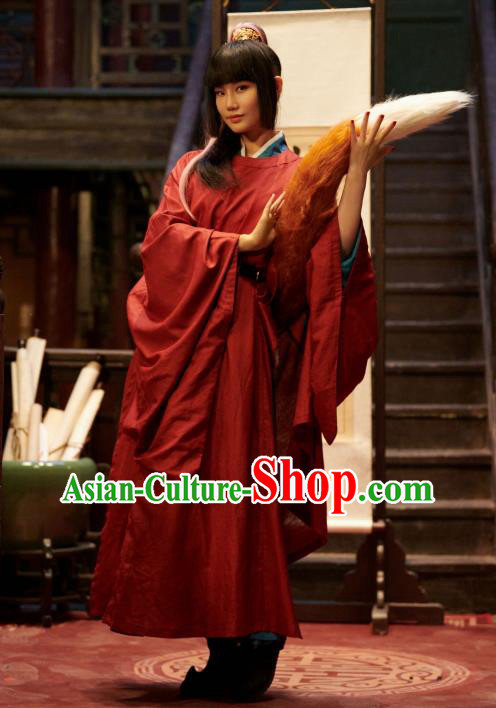 Chinese Ancient Scholar Red Robe Costume Romance Movie Soul Snatcher Clothing Traditional Young Childe Garment